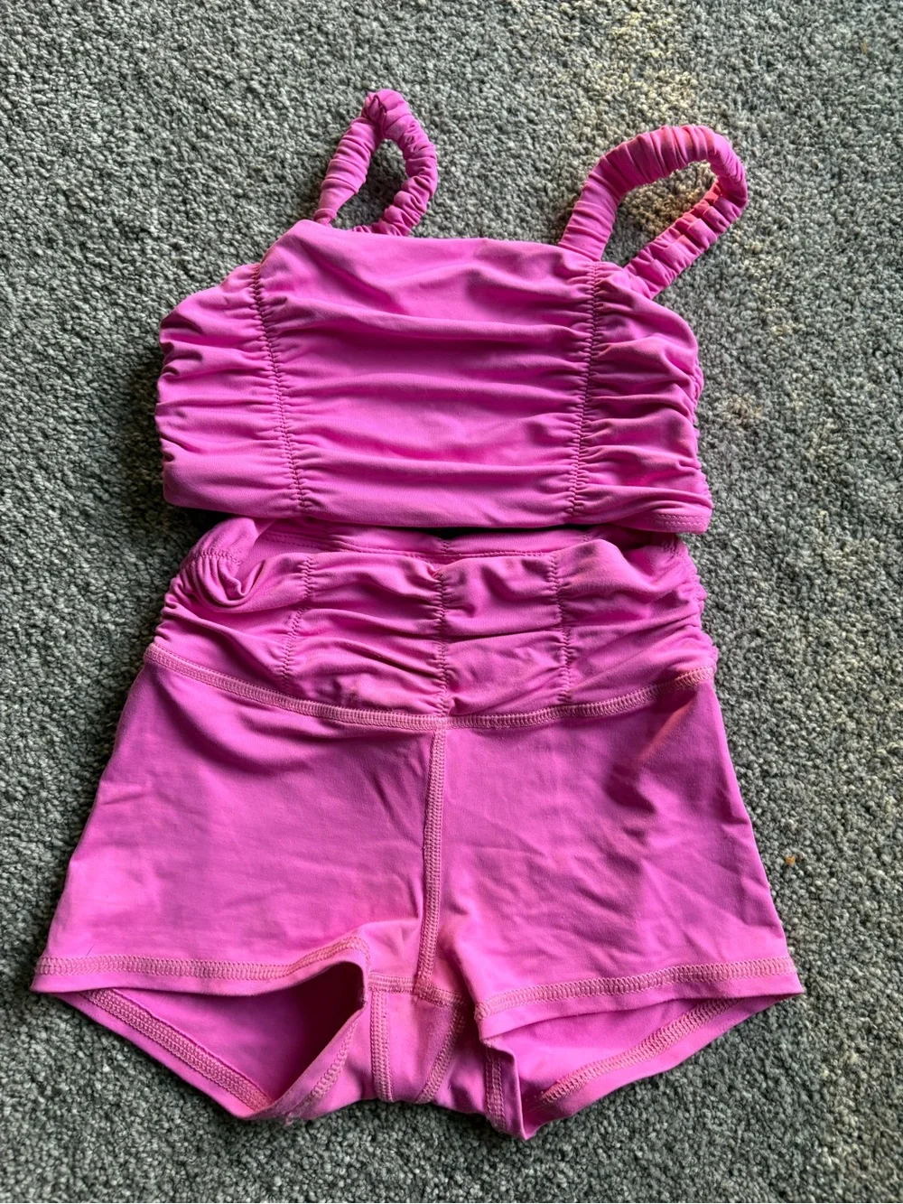 Girls' Pink Ruched Crop Tank and Shorts Dance Set